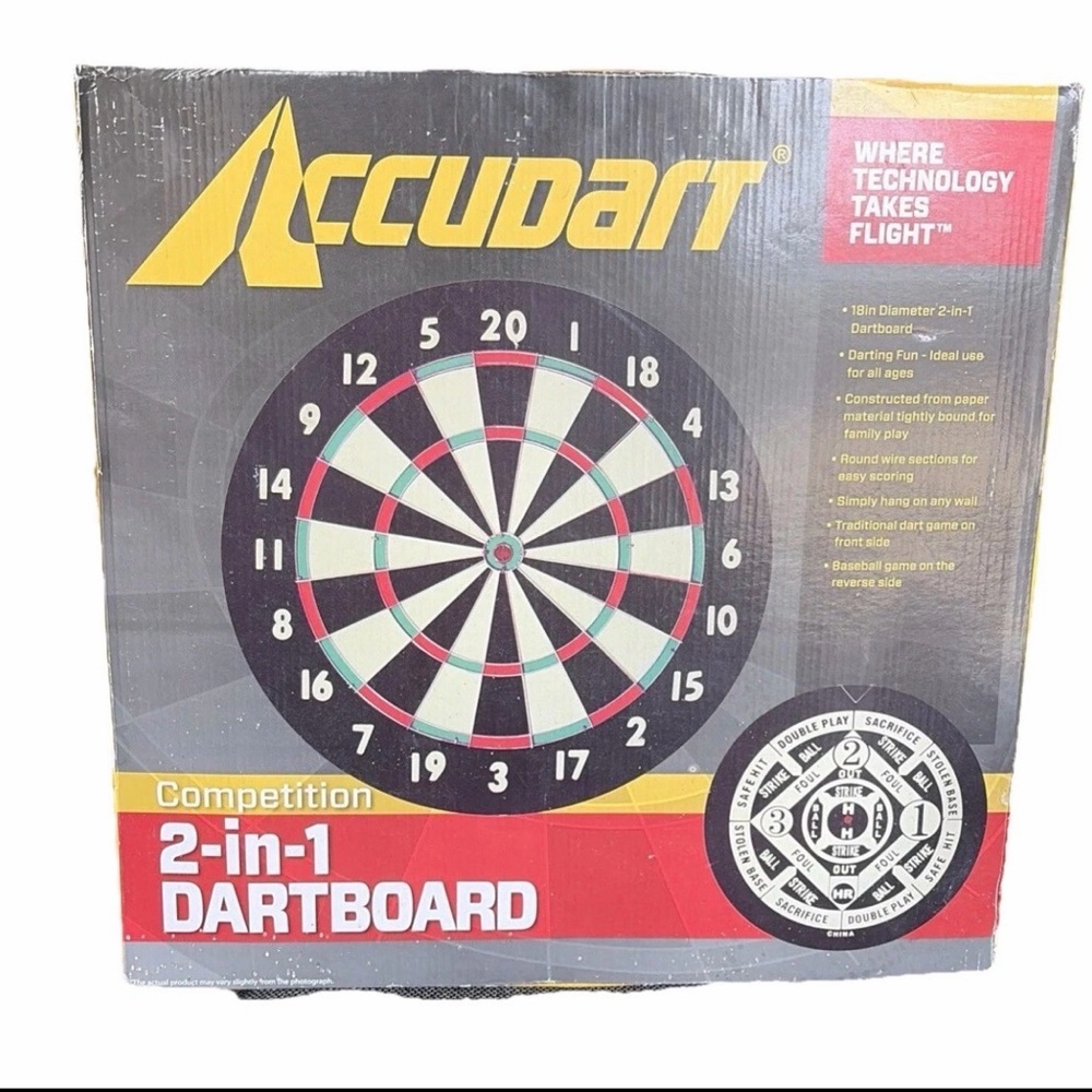 2-in-1 Competition Dartboard Darts on one side and Baseball on the other